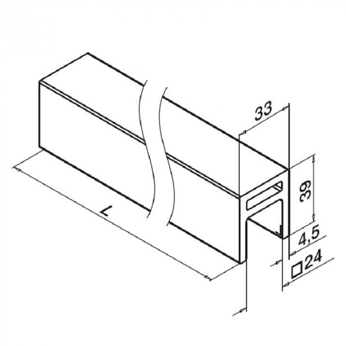 U-profielbuis 33 x 39 x 4,5 mm aluminium mat geslepen