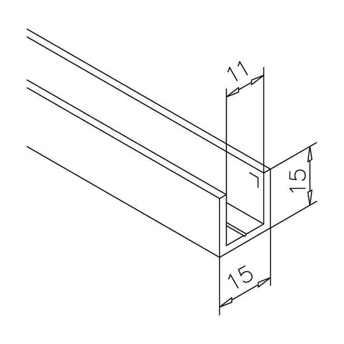 Aluminium U-profiel 15 x 15 x 15 mm zilver mat geanodiseerd