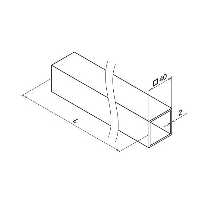 RVS koker 40 x 40 x 2,0 mm RVS-304 gecoat mat structuur zwart