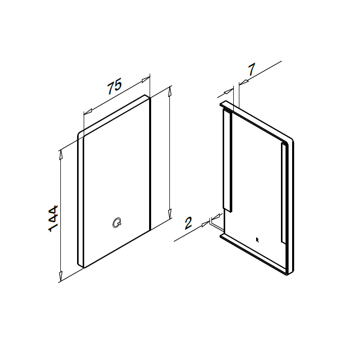 Eindkap Easy Glass Prime, zijmontage, 144 x 75 mm, model 8432, aluminium (onbewerkt)