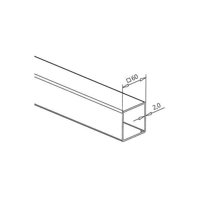 RVS koker 60 x 60 x 2 mm RVS-304 onbewerkt