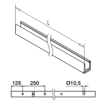 U-profiel 43,5 x 32 mm aluminium (grezzo)