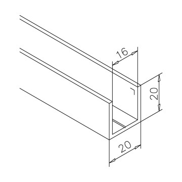 Profilo a U in alluminio 20 x 20 x 20 mm grezzo