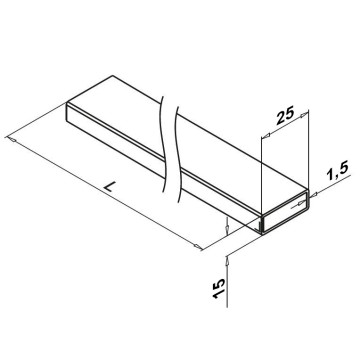 Tubo quadro/rettangolare inox 25 x 15 x 1,5 mm inox-304 K320 spazzolato