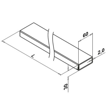 RVS koker 60 x 30 x 2 mm RVS-304 onbewerkt